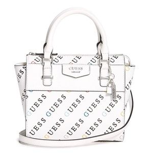 ❌SOLD❌ Brand New GUESS Multi-Color Guess Logo White Adhira Satchel, Bag Purse
